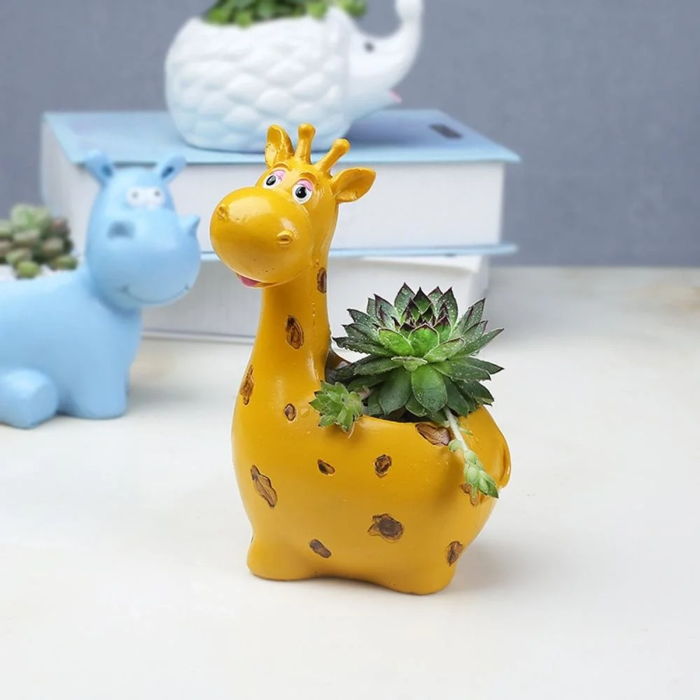 Resin Pots Hippo Giraffe Shape Planters Animal Succulent Cactus Flowerpot Creative Succulent Plants Animal Ceramic Flower Pot Cute Pastoral Style Bl22038
