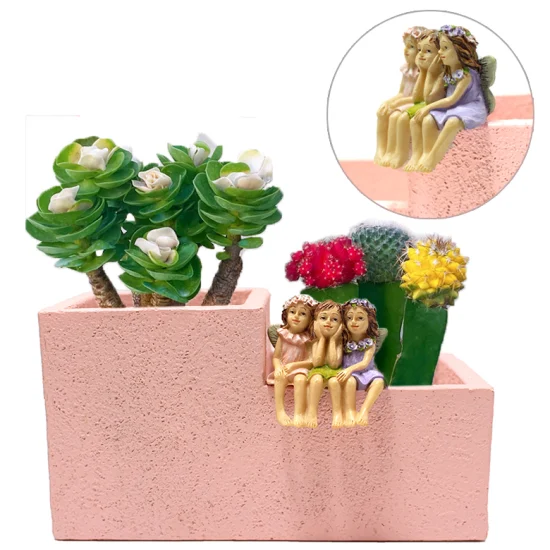 Niedlicher Kaktus-Übertopf aus Kunstharz in Winkelform