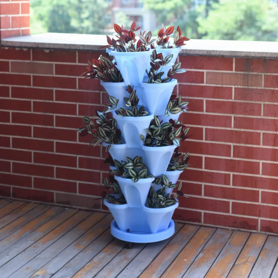 Vertikaler hydroponischer Pflanztopf aus stapelbarem Turm für Gemüse und Blumen aus PP